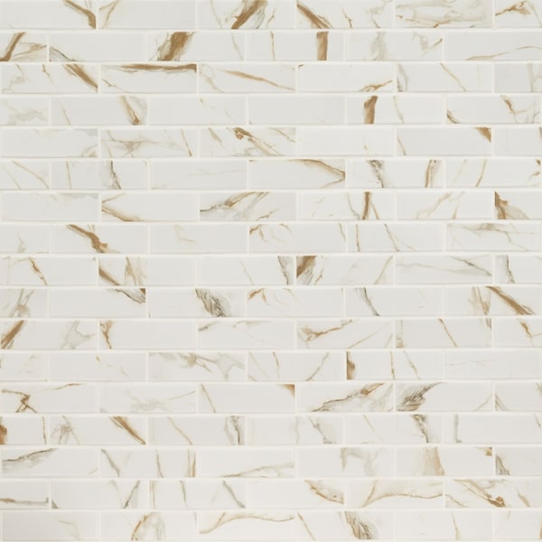 Calcatta Gold Subway 11.46 In. X 11.69 In. X 6Mm Matte Mosaic Marble Tile, 15PK